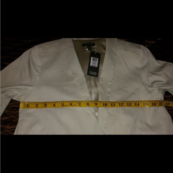 Eileen Fisher Bone Polished Ramie Stretch Shawl Collar Jacket Sz PM $338 NWT - Picture 6 of 11